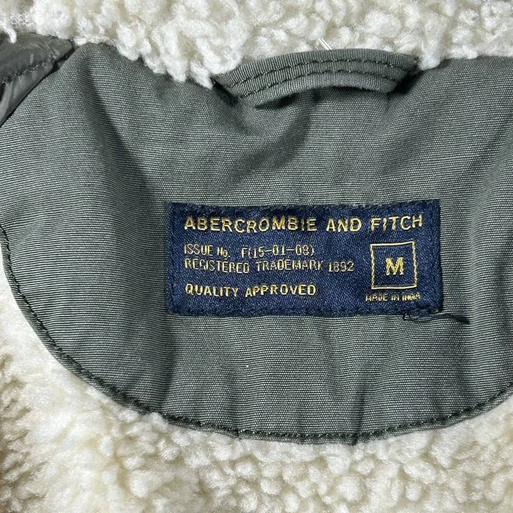 Abercrombie & Fitch Sherpa Lined Military Parka Olive Green Hooded Mens M - Picture 6 of 11